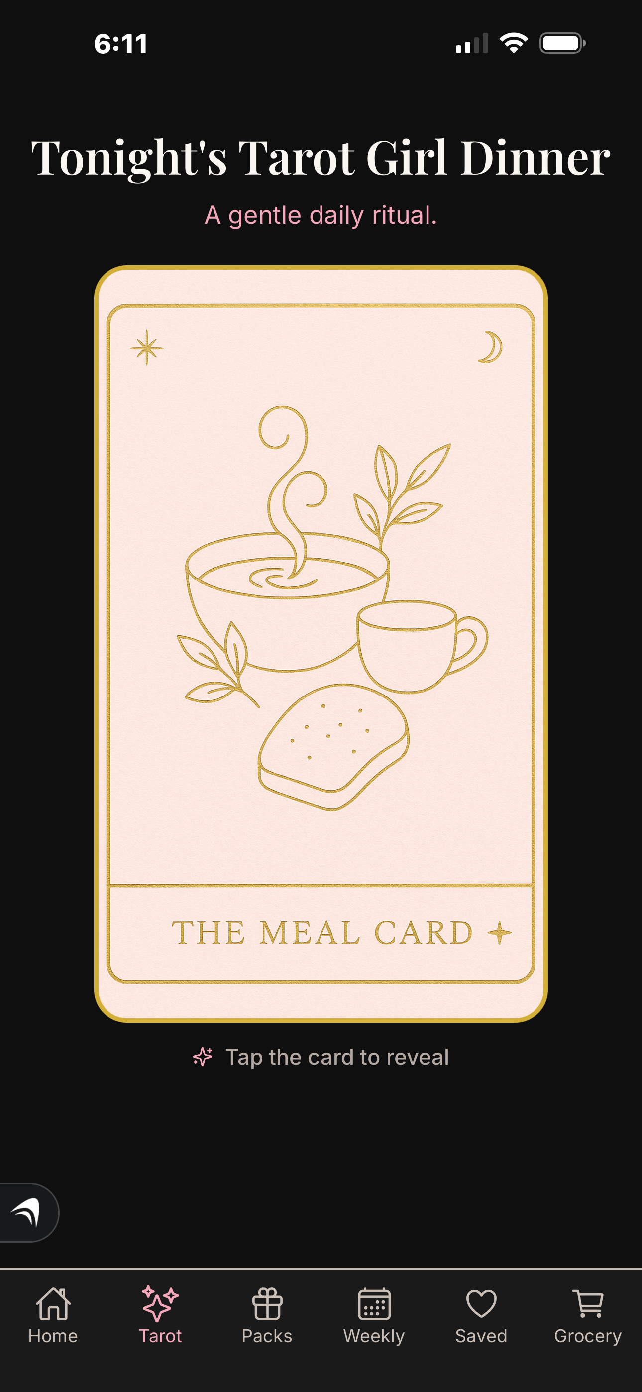 App screenshot: tarot card