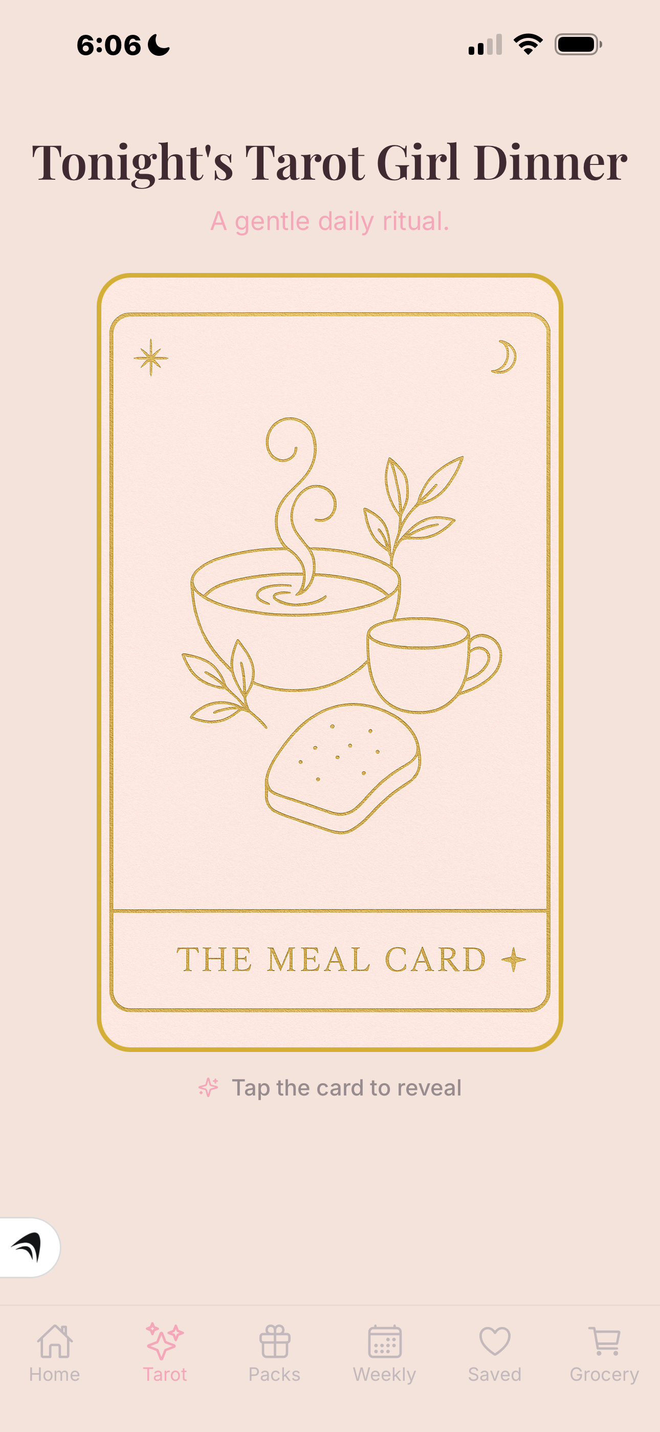 App screenshot: tarot card